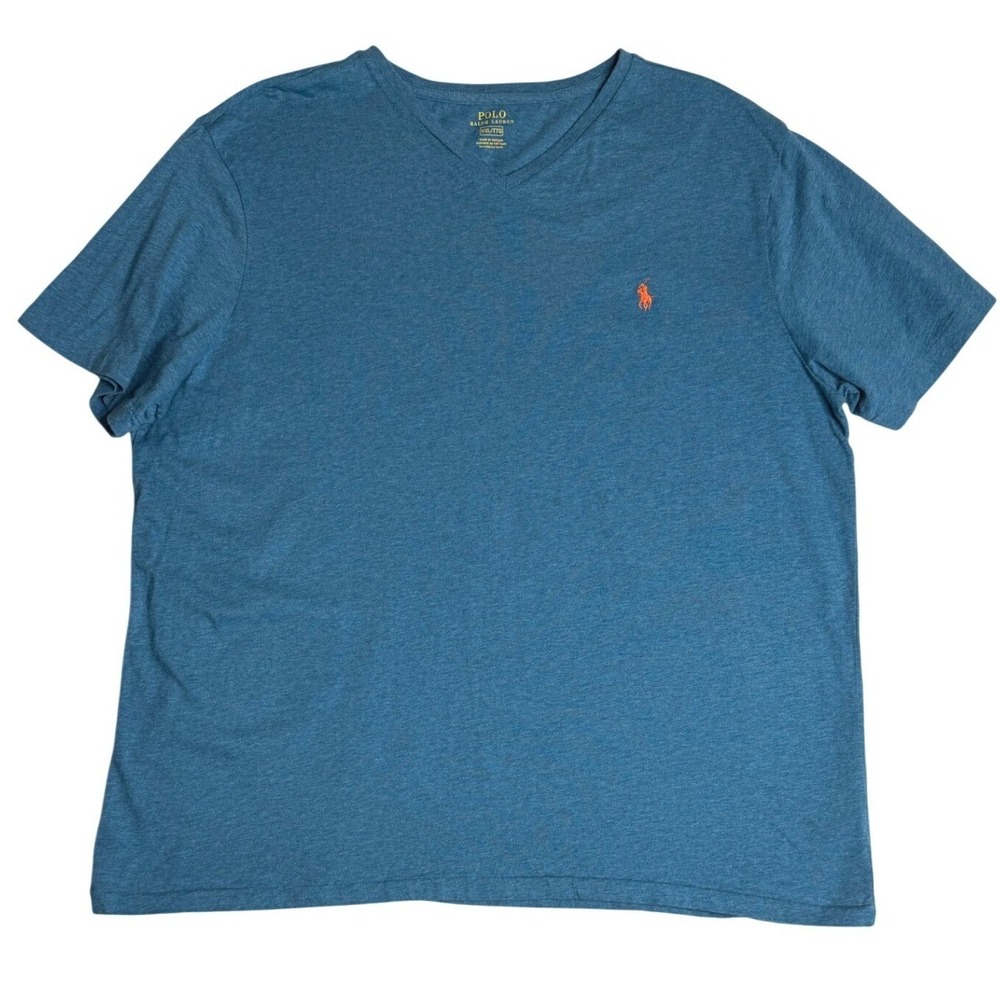 Polo Ralph Lauren V-Neck Pony Logo Heathered Blue Mens XL